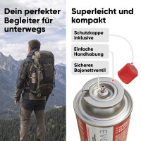 EVOCAMP Butangas-Kartusche 120g mit selbstdichtendem Bajonettventil, nach EN 417, ultraleichtes Gas für Campingkocher, Gasbrenner und Lötbrenner