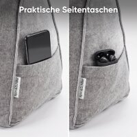 Björn&Schiller Lesekissen für Bett und Sofa, ergonomisches Wandpolster mit abnehmbarer Nackenrolle, zwei Seitentaschen und waschbarem Bezug, 70 cm