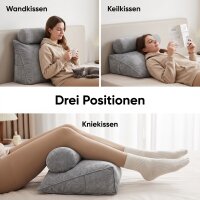 Björn&Schiller Lesekissen für Bett und Sofa, ergonomisches Wandpolster mit abnehmbarer Nackenrolle, zwei Seitentaschen und waschbarem Bezug, 70 cm