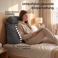Björn&Schiller Lesekissen für Bett und Sofa, ergonomisches Wandpolster mit abnehmbarer Nackenrolle, zwei Seitentaschen und waschbarem Bezug, 70 cm