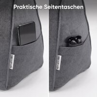Björn&Schiller Lesekissen für Bett und Sofa, ergonomisches Wandpolster mit abnehmbarer Nackenrolle, zwei Seitentaschen und waschbarem Bezug, 70 cm