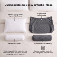 Björn&Schiller Lesekissen für Bett und Sofa, ergonomisches Wandpolster mit abnehmbarer Nackenrolle, zwei Seitentaschen und waschbarem Bezug, 70 cm