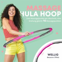 Hula Hoop Reifen Erwachsene [Set aus Hula Hoop + Springseil + Tragetasche] Premium Hula Hoop Reifen für innen und außen - Hulla Hoop für die tägliche Fitness - [Ø 73 cm / 6-teilig / Pink-Grau]
