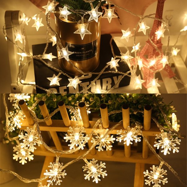 LED-Lichterkette mit 40 Sternen und Schneeflocken, 6m lang, 2 Modi, batteriebetrieben, perfekt für Weihnachtsdeko und Fensterbeleuchtung.