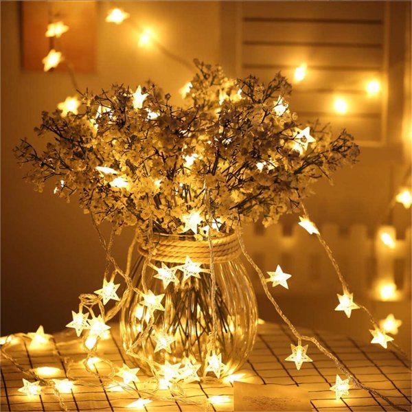 Lichterkette Sterne 40 LED 6M, 2 Beleuchtungsmodi, Batteriebetrieben, Weihnachtsdeko beleuchtet, Weihnachtsfenster Beleuchtung, Weihnachts Tischdeko, Winterdeko drinnen, Outdoor Lichterkette Weihnachten