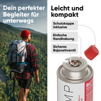 EVOCAMP 1x Butan Gaskartusche 227g ideal für Campingkocher, Gasheizung oder Unkrautbrenner, Camping Gas Butangas Kartusche Typ MSF-1a