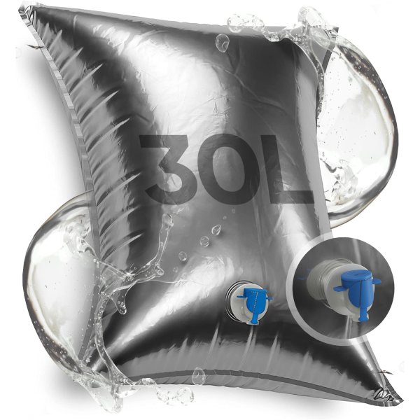 1x 30L reißfester Wasserbeutel ohne BPA für Camping und Wasserspeicherung. Faltbar und praktisch