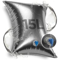 15L reißfester Wassersack, faltbar, BPA-frei, ideal für Camping und als Wasserspeicher.