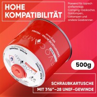 6x Butangas Kartuschen 500g, Schraubkartusche mit Butan/ Propan Gas 899 ml, Gaskartusche nach EN 417, Ventilkartusche mit Schraubverschluss, Gas Kartusche mit Camping Gas, Gaskartuschen Schraubventil