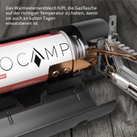 Campingkocher EVOCAMP faltbar, kompatibel mit 227g Gaskartuschen, inkl. Tragetasche & Wärmeleitblech.