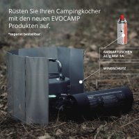 EVOCAMP Campingkocher: faltbar, inkl. 4x 227g Gaskartuschen (MSF-1a), Tragetasche, Wärmeleitblech. CE-zertifiziert. Perfekt für Outdoor-Aktivitäten