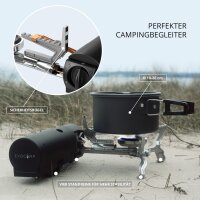 EVOCAMP Campingkocher: faltbar, inkl. 4x 227g Gaskartuschen (MSF-1a), Tragetasche, Wärmeleitblech. Perfekt für Outdoor-Aktivitäten