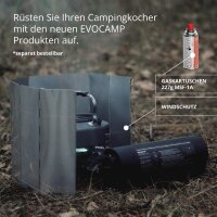 EVOCAMP Campingkocher: faltbar, inkl. 4x 227g Gaskartuschen (MSF-1a), Tragetasche, Wärmeleitblech. Perfekt für Outdoor-Aktivitäten