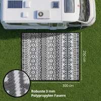 EVOCAMP Outdoor Teppich 250x300 cm Vorzeltteppich grau-weiß wetterfest und leicht - 2,7 kg, Picknickdecke für den Outdoor-Bereich, Rasenteppich aus Kunststoff-Fasern, geeignet für Terrasse und Balkon