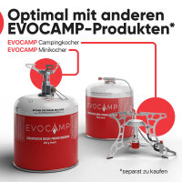 EVOCAMP 2x Propan Butan Gaskartuschen 450g, Schraubkartusche Eurogewinde 7/16", Ventilkartusche 809 ml mit Sicherheits-Verschlussautomatik, Gas Kartusche einsetzbar für Weber Grills Q100/1200-Serien