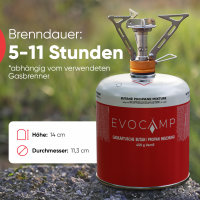 EVOCAMP 8x Propan Butan Gaskartuschen 450g, Schraubkartusche Eurogewinde 7/16", Ventilkartusche 809 ml mit Sicherheits-Verschlussautomatik, Gas Kartusche einsetzbar für Weber Grills Q100/1200-Serien