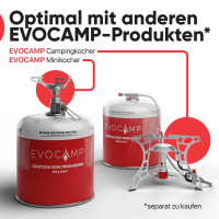 EVOCAMP 8x Propan Butan Gaskartuschen 450g, Schraubkartusche Eurogewinde 7/16", Ventilkartusche 809 ml mit Sicherheits-Verschlussautomatik, Gas Kartusche einsetzbar für Weber Grills Q100/1200-Serien