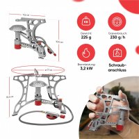 EVOCAMP kompakter Campingkocher 3.2 kW mit Piezo-Zünder, Camping Stove, Mini-Gaskocher - ideal für Camping, Angeln und Outdoor