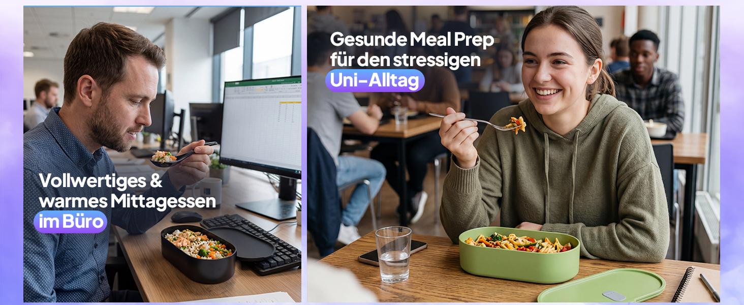 Pooni Lunchbox 740 ml, auslaufsichere Bento Box mit 1 Fach, Besteck, Soßendose und Elastikband, BPA-frei und mikrowellengeeignet-3