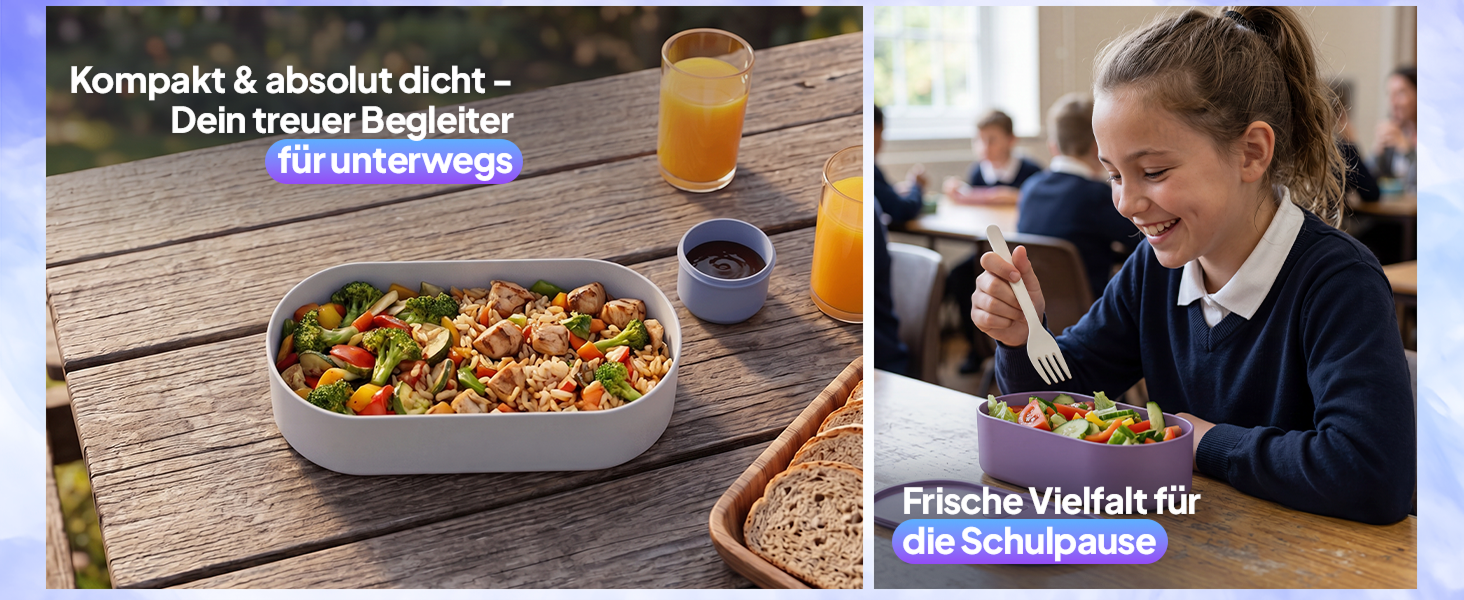 Pooni Lunchbox 740 ml, auslaufsichere Bento Box mit 1 Fach, Besteck, Soßendose und Elastikband, BPA-frei und mikrowellengeeignet-4