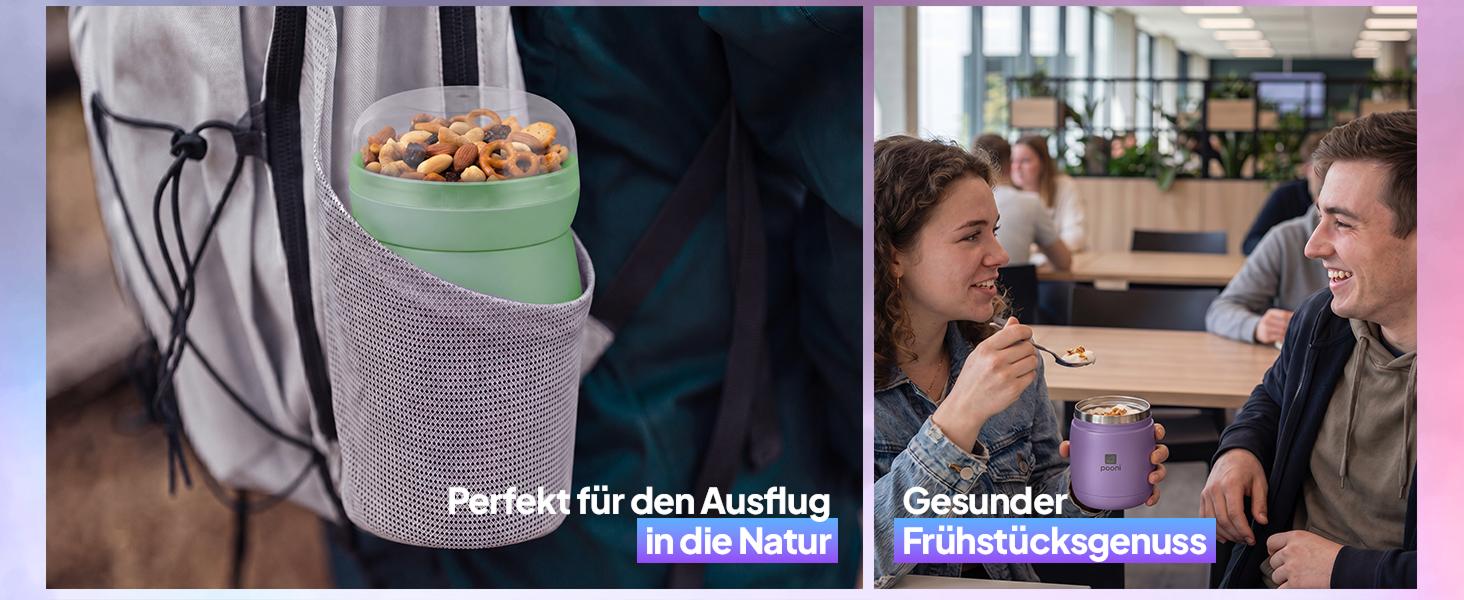Pooni Müslibecher, Joghurtbecher aus Edelstahl mit Löffel, für Müsli, Joghurt, BPA-frei, Spülmaschinengeeignet, 500 ml + 220 ml-4