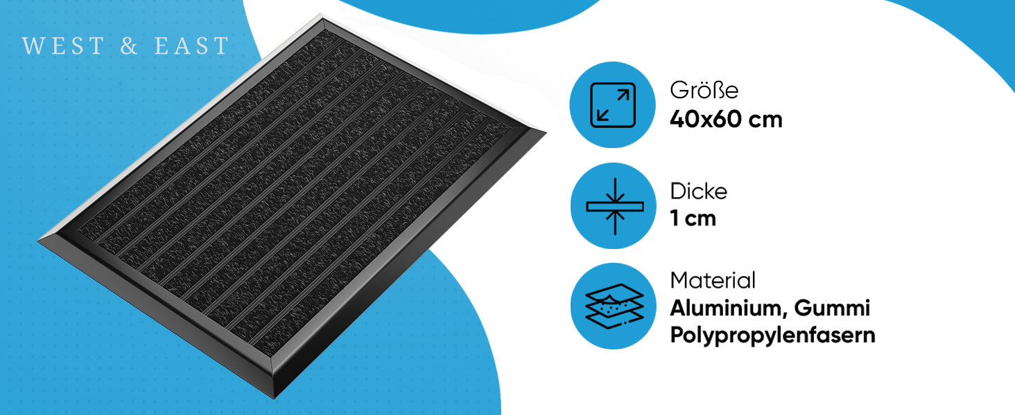 Fußmatte außen mit schwarzem Aluminium Rand 40 x 60 cm, Fußabtreter außen, Schmutzfangmatte Außenbereich, Fussmatte Aussenbereich-1