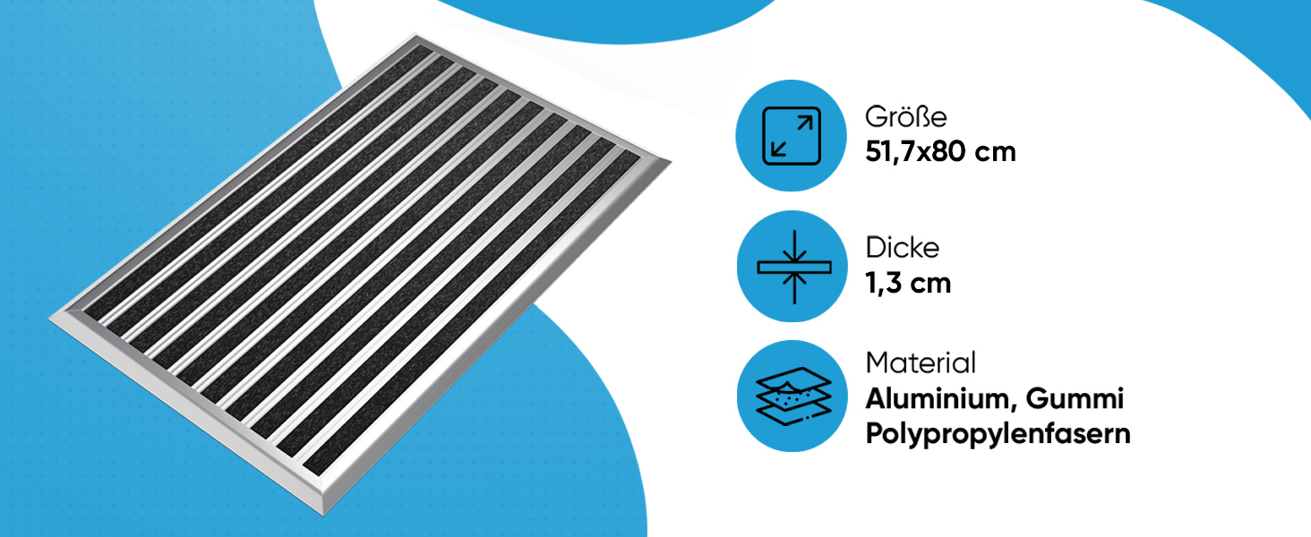 Fußmatte außen mit silbernem Aluminium Rand 50 x 80 cm, Fußabtreter außen, Schmutzfangmatte Außenbereich, Fussmatte Aussenbereich-1