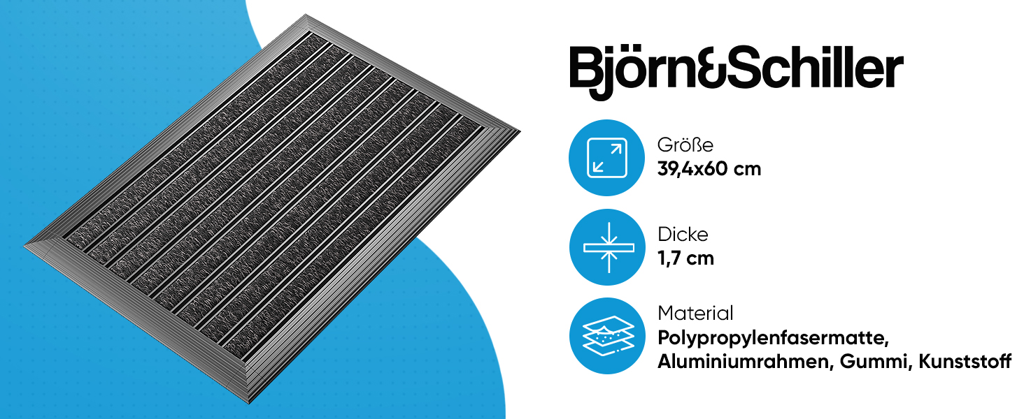 Fußmatte außen 40x60 cm mit schwarzem Aluminium Rand, Fußmatte Außenbereich, Aluminium Türmatte außen, Fußabtreter außen, Schuhabstreifer mit Polypropylen-Fasern, Fußmatte Outdoor wetterfest-1
