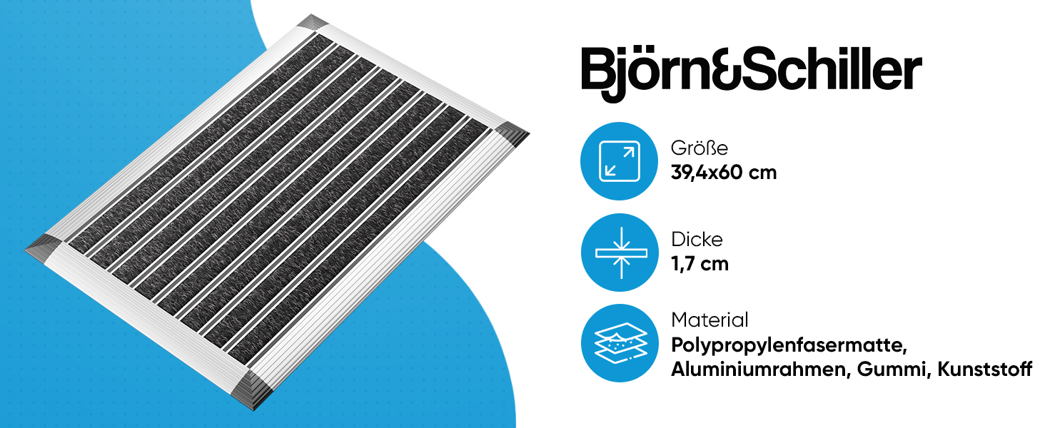 Fußmatte außen 40x60 cm mit silbernem Aluminium Rand, Fußmatte Außenbereich, Aluminium Türmatte außen, Fußabtreter außen, Schuhabstreifer mit Polypropylen-Fasern, Fußmatte Outdoor wetterfest-1