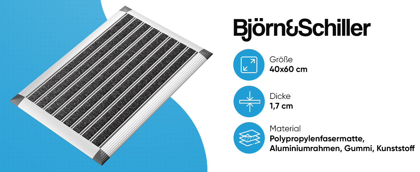 Fußmatte außen 40x60 cm mit silbernem Aluminium Rand, Fußmatte Außenbereich, Aluminium Türmatte außen, Fußabtreter außen, Schuhabstreifer mit Polypropylen-Fasern, Fußmatte Outdoor wetterfest-1