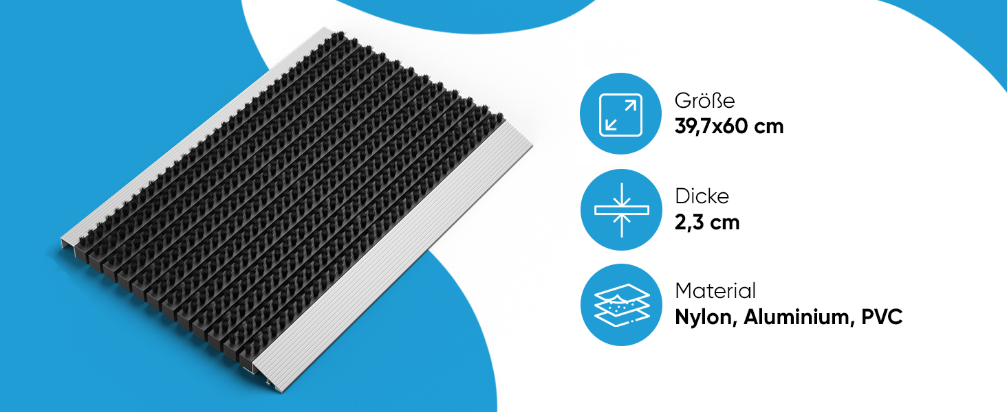 Fußmatte Aluminiumrahmen mit Bürsten schwarz 40x60 cm für Außenbereich Schmutzfangmatte Türmatte Fußabtreter-1