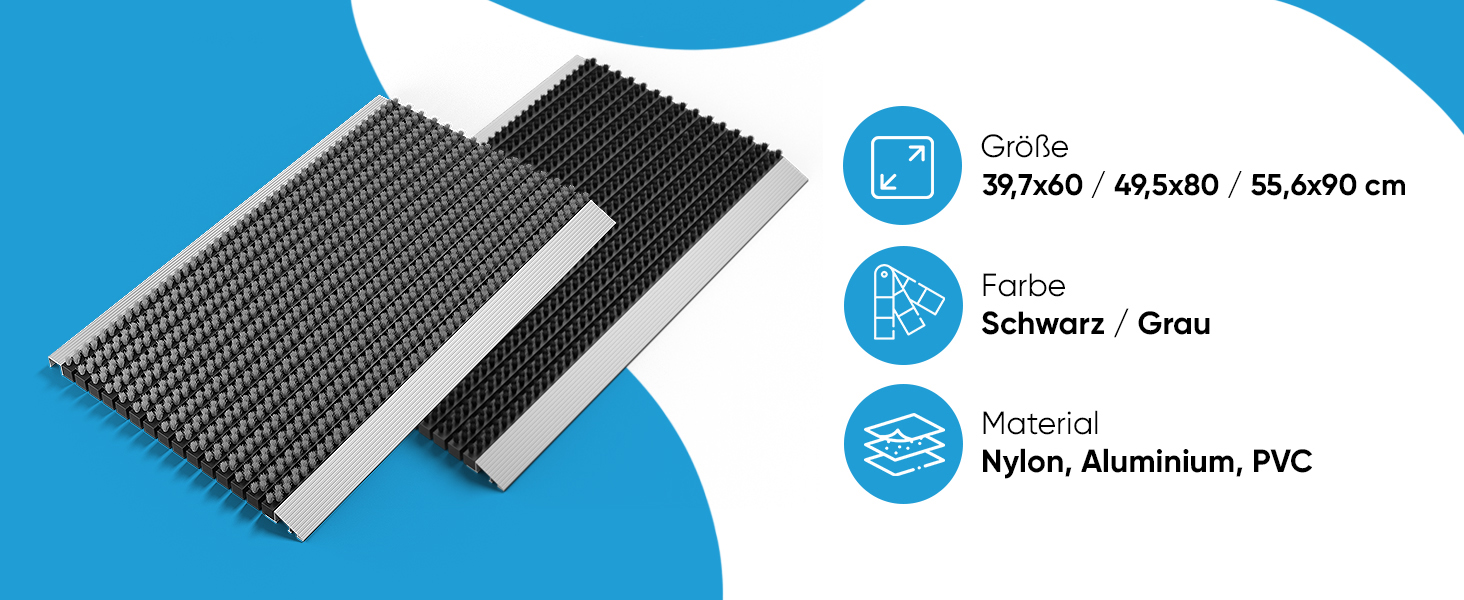 Fußmatte Aluminiumrahmen mit Bürsten für Außenbereich Schmutzfangmatte Türmatte Fußabtreter-1
