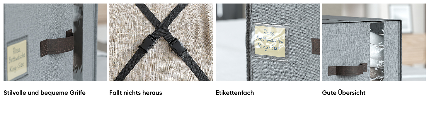 Björn&Schiller Aufbewahrungstasche – 37L 39×36×26 cm, mit Sichtfenster, Kleideraufbewahrung und Organisation, Leinenstoff, grau-2