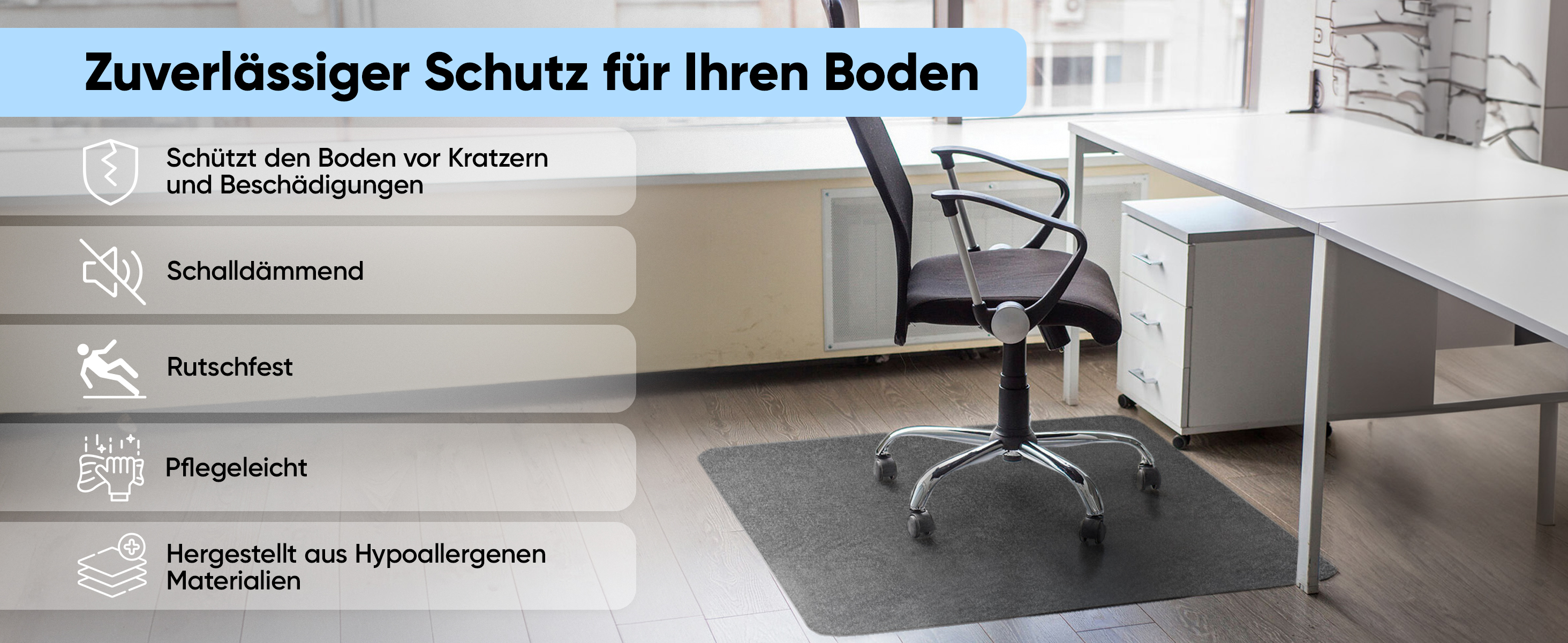 Björn&Schiller Bodenschutzmatte 100x120 cm Kratzschutz Schreibtischunterlage, Grau, Rutschfeste Bürostuhlunterlage, Bodenmatte, Stuhlunterlage, Stärke: 4,5 mm-4