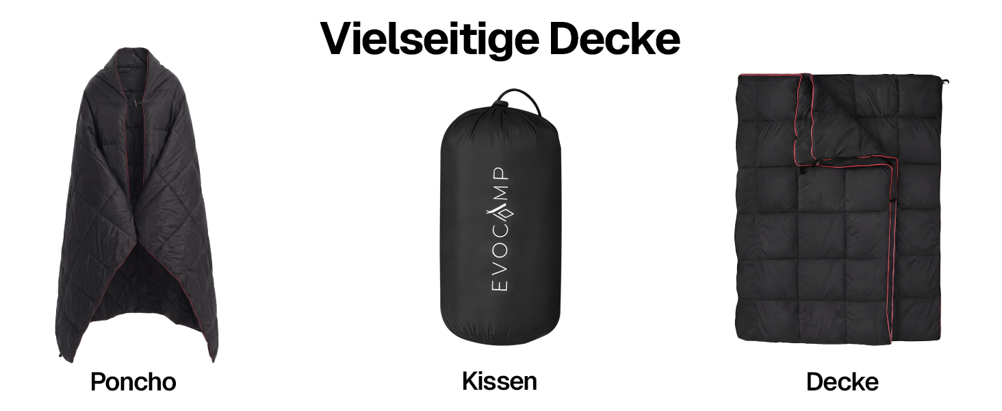 EVOCAMP Campingdecke 200x140 cm, Outdoor Decke wasserdicht, ultraleicht Reisedecke, Thermodecke warm, kompakt mit Packsack, schwarz-3