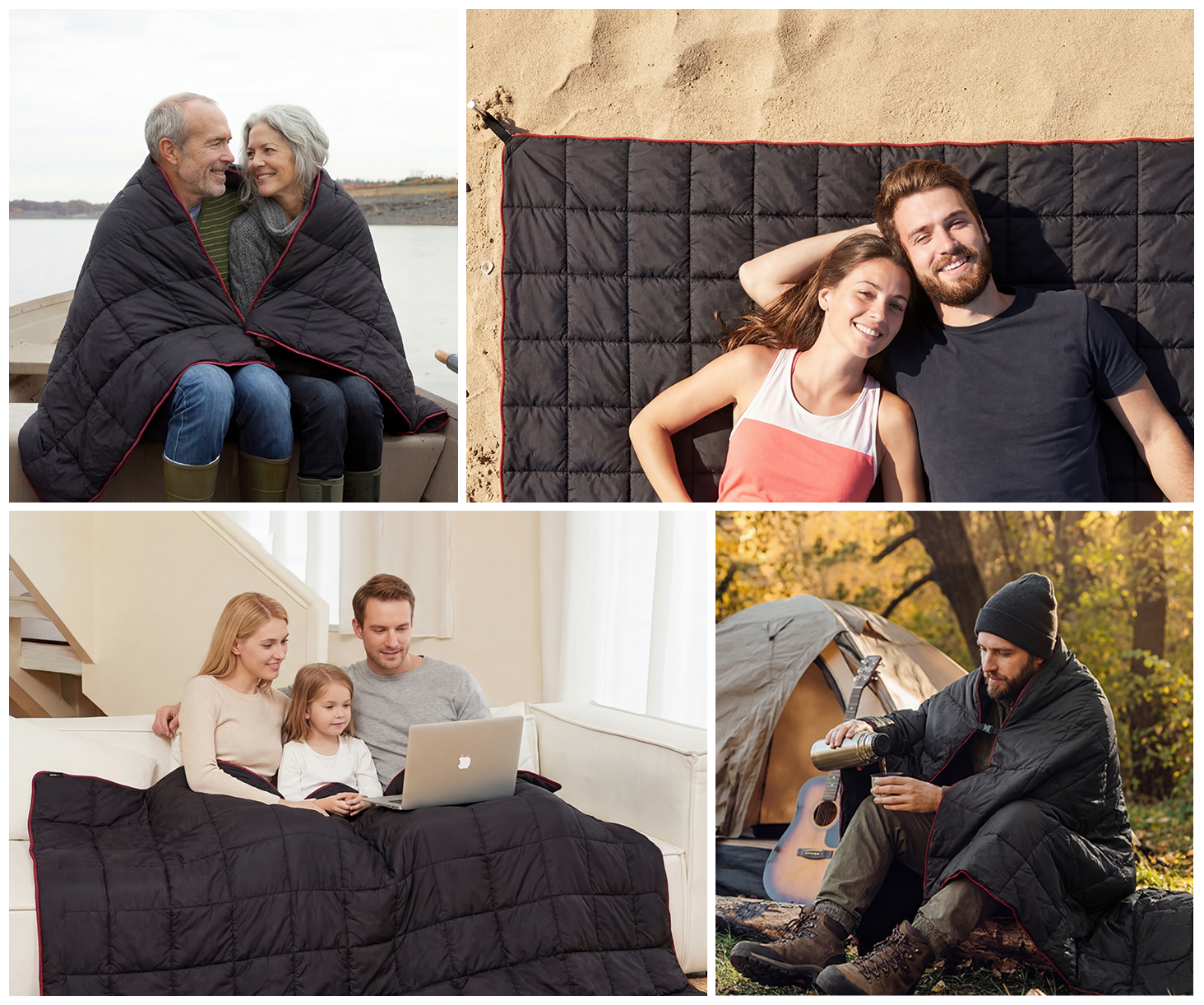 EVOCAMP Campingdecke 200x140 cm, Outdoor Decke wasserdicht, ultraleicht Reisedecke, Thermodecke warm, kompakt mit Packsack, schwarz-2