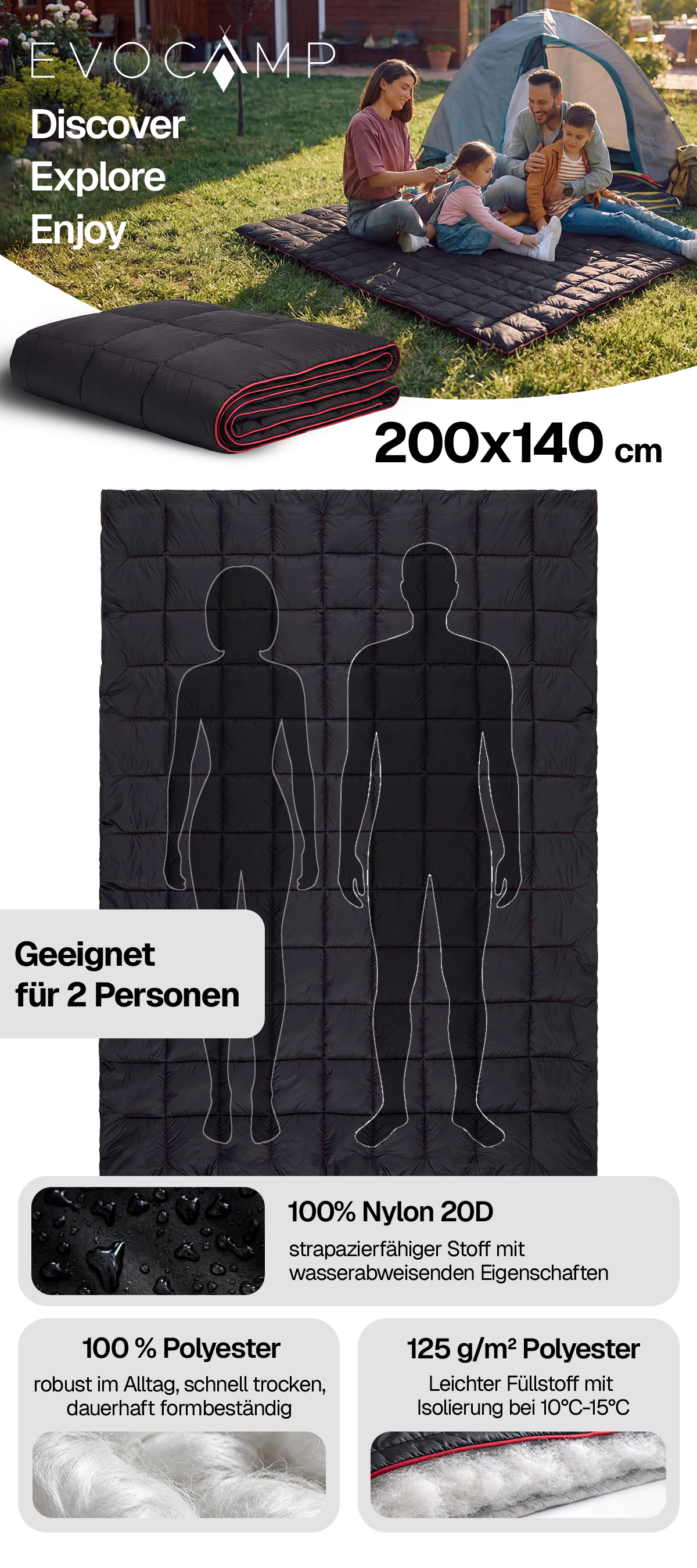 EVOCAMP Campingdecke 200x140 cm, Outdoor Decke wasserdicht, ultraleic, 29,99 € 29,99 € kaufen