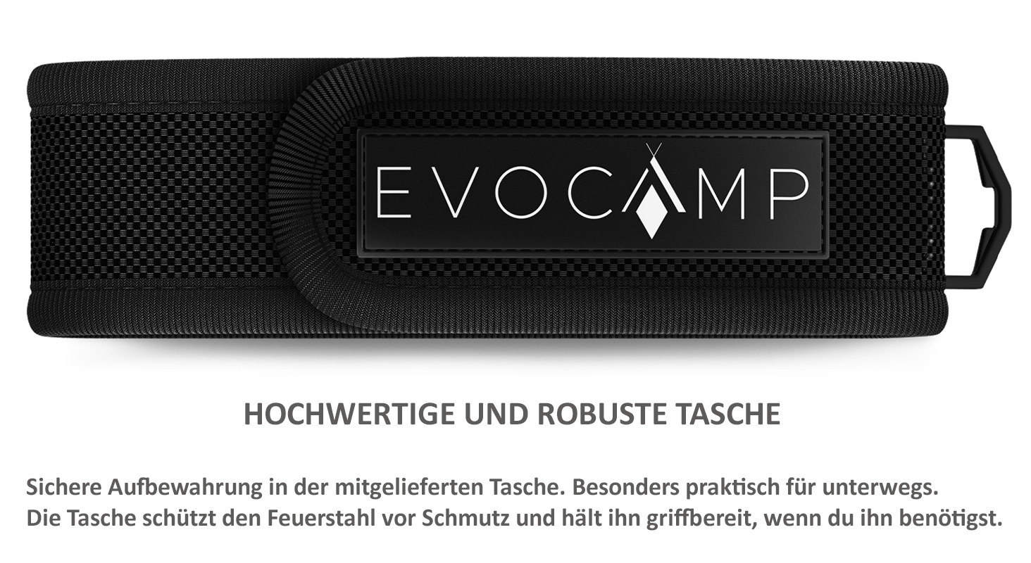 EVOCAMP Feuerstahl XXL Set mit Molle Tasche Paracord 12,7cm-3