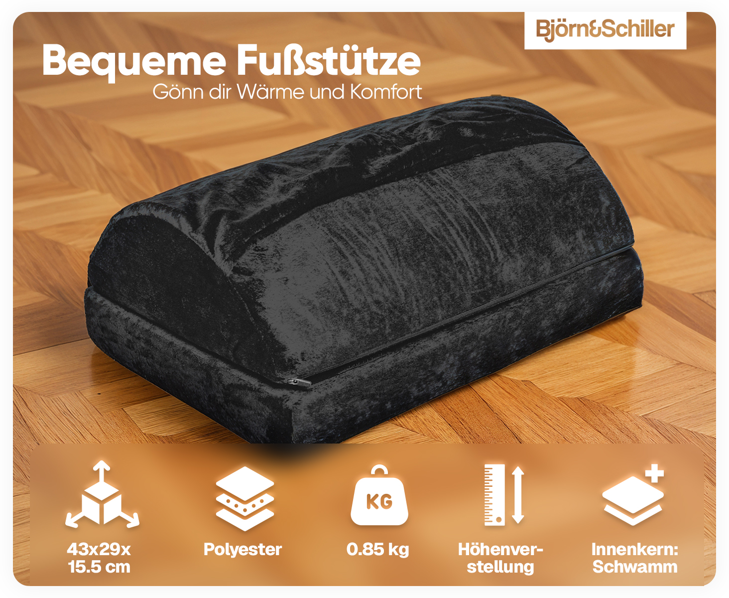 Björn&Schiller ergonomische Untertisch Fußstütze, höhenverstellbare Fußablage mit integrierter Fußtasche und orthopädischem Fußkissen - Perfekt für Büro, Schreibtisch und Homeoffice-1