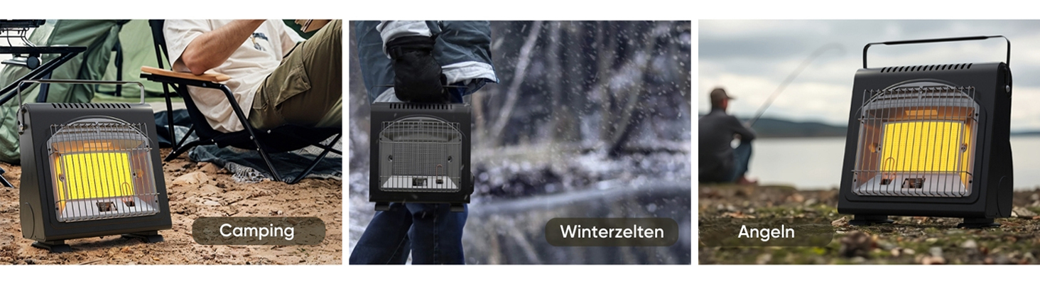 EVOCAMP tragbare Gasheizung für Camping, Heizstrahler kompakte Heizung für Zelte und Werkstätten, Sauerstoffmangelsicherung mit 4 Gaskartuschen MSF-1A-3