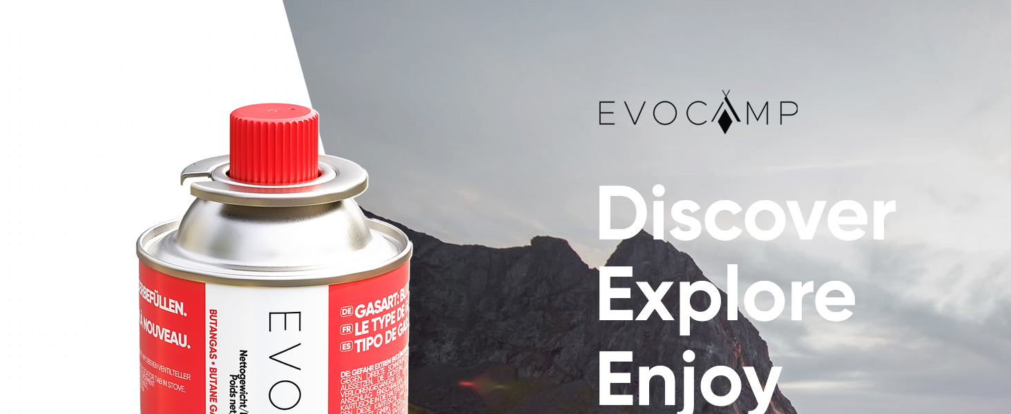 EVOCAMP Butangas-Kartusche 2x 120g mit selbstdichtendem Bajonettventil, nach EN 417, ultraleichtes Gas für Campingkocher, Gasbrenner und Lötbrenner-1
