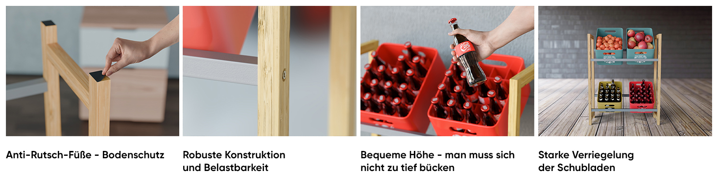 Björn&Schiller Getränkekistenregal – rutschfest Kistenständer, Regal für Getränkekisten, 4 Kisten, 71x30x90 cm, Bambus & Eisen, einfache Montage-2
