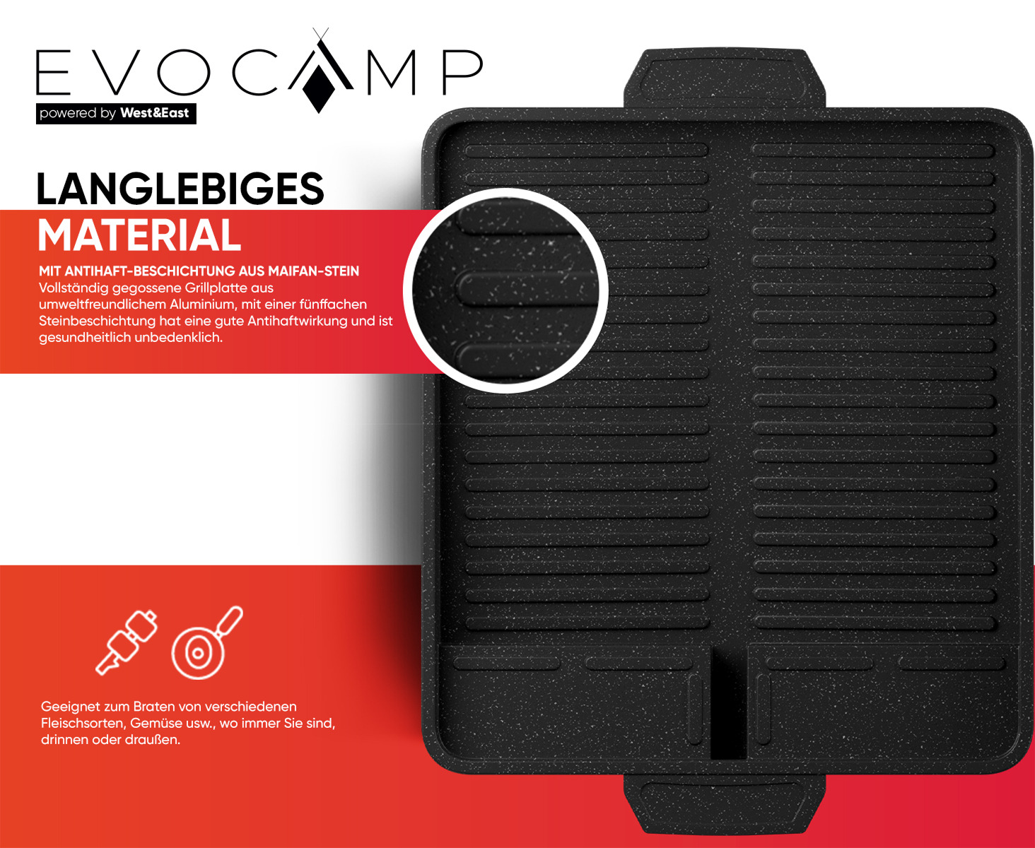 EVOCAMP Grillplatten für Gaskocher: antihaftbeschichtete Grillpfanne & Grillmatte für Camping, BBQ & Gasgrill-2