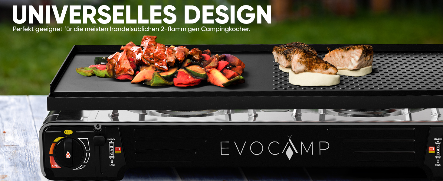 EVOCAMP Grillplatte für Gaskocher, 45x24, antihaftbeschichtet, perfekt für Camping, BBQ und Gasgrill.-5