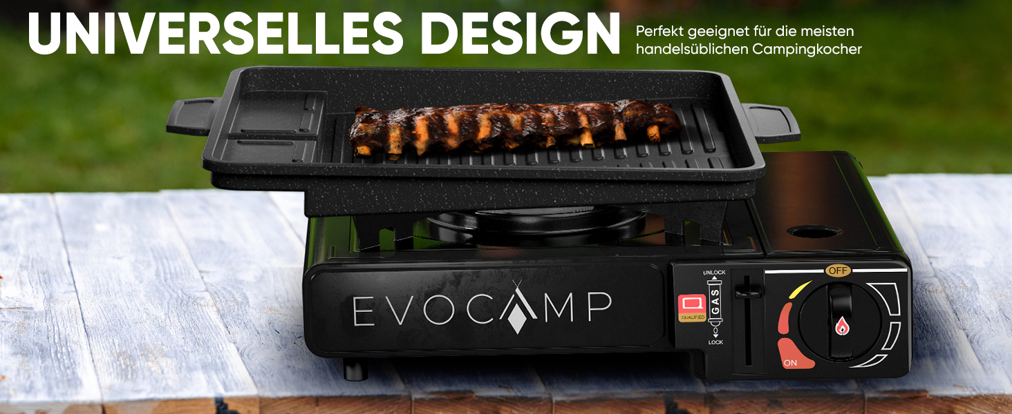 EVOCAMP Grillplatte für Gaskocher, 38x26 cm, antihaftbeschichtet, ideal für Camping und Gasgrill.-5