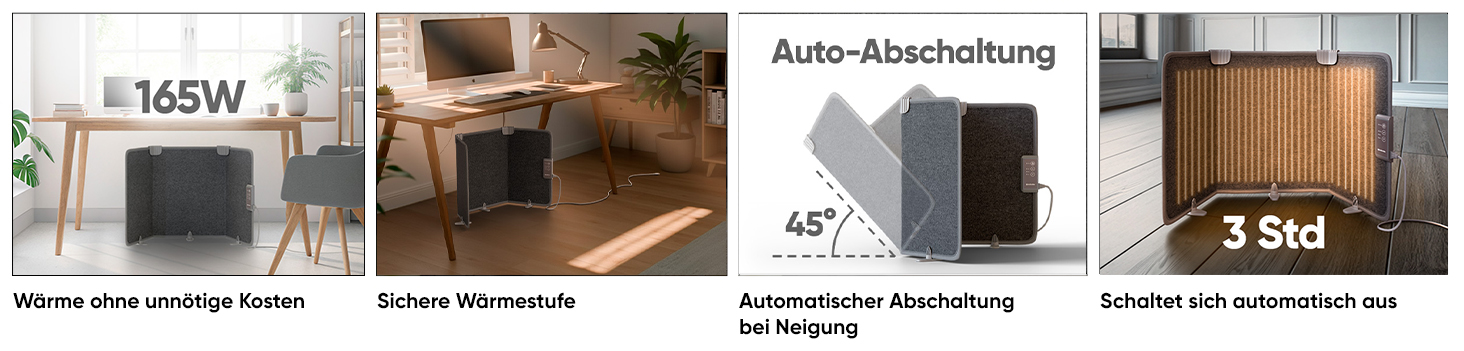 Björn&Schiller Heizpaneel 100×51×2 cm - Fußheizung Schreibtisch, Mini Infrarotheizung, Infrarot Panel, Schreibtischheizung, kompakt, grau-3