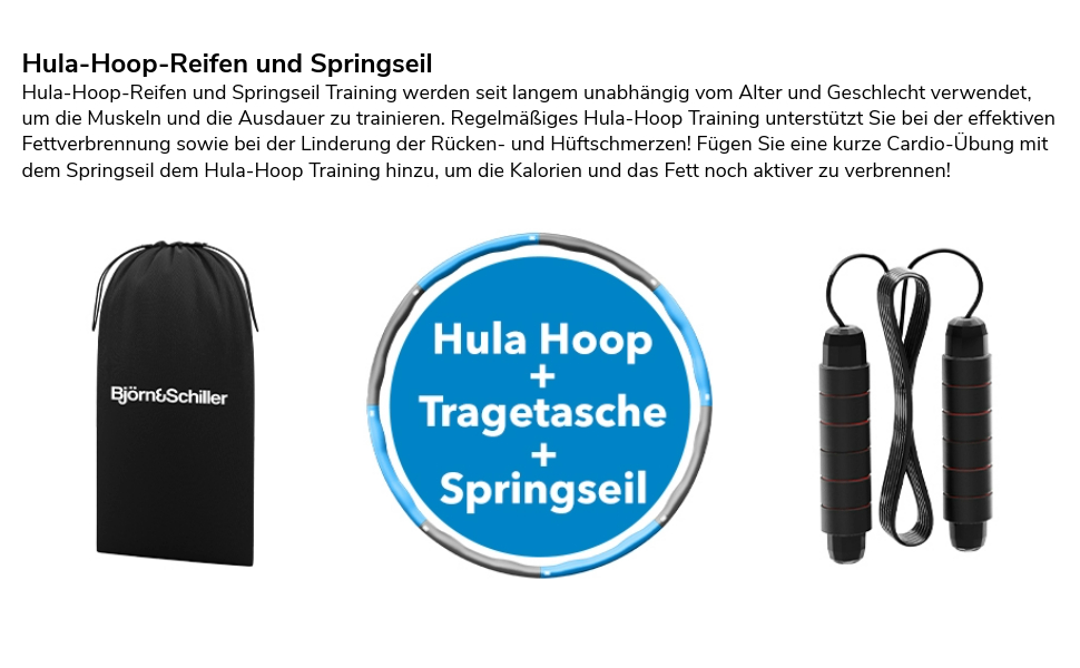 Hula Hoop Set für Erwachsene: Reifen, Springseil & Tragetasche. Premium Qualität für drinnen & draußen. Ideal für tägliches Training.-3