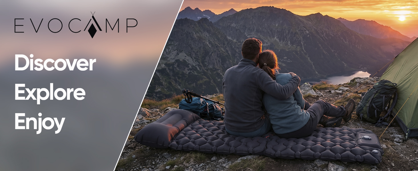 EVOCAMP Isomatte Camping ultraleicht, selbstaufblasbare Luftmatratze mit Fußpumpe & Kissen, 195x60x5 cm, Outdoor Matratze-1