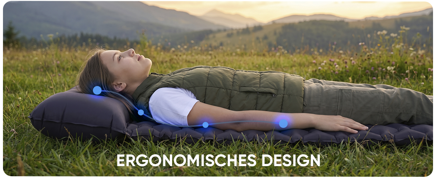 EVOCAMP Isomatte Camping ultraleicht, selbstaufblasbare Luftmatratze mit Fußpumpe & Kissen, 195x60x5 cm, Outdoor Matratze-3