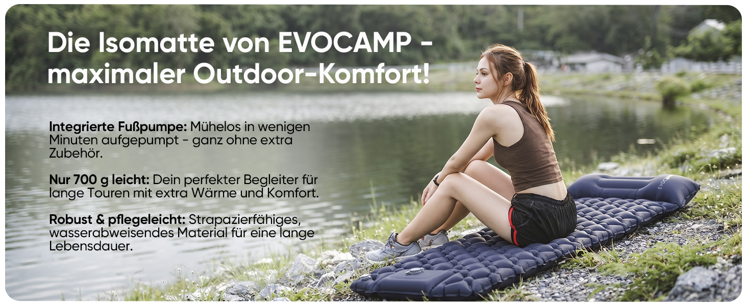 EVOCAMP Isomatte Camping ultraleicht, selbstaufblasbare Luftmatratze mit Fußpumpe & Kissen, 195x60x5 cm, Outdoor Matratze-5